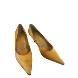 Saint Laurent Yellow Satin Pointed-Toe Heels - Size 40.5, Good Condition